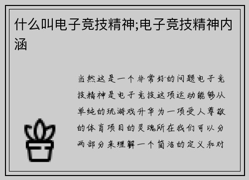 什么叫电子竞技精神;电子竞技精神内涵